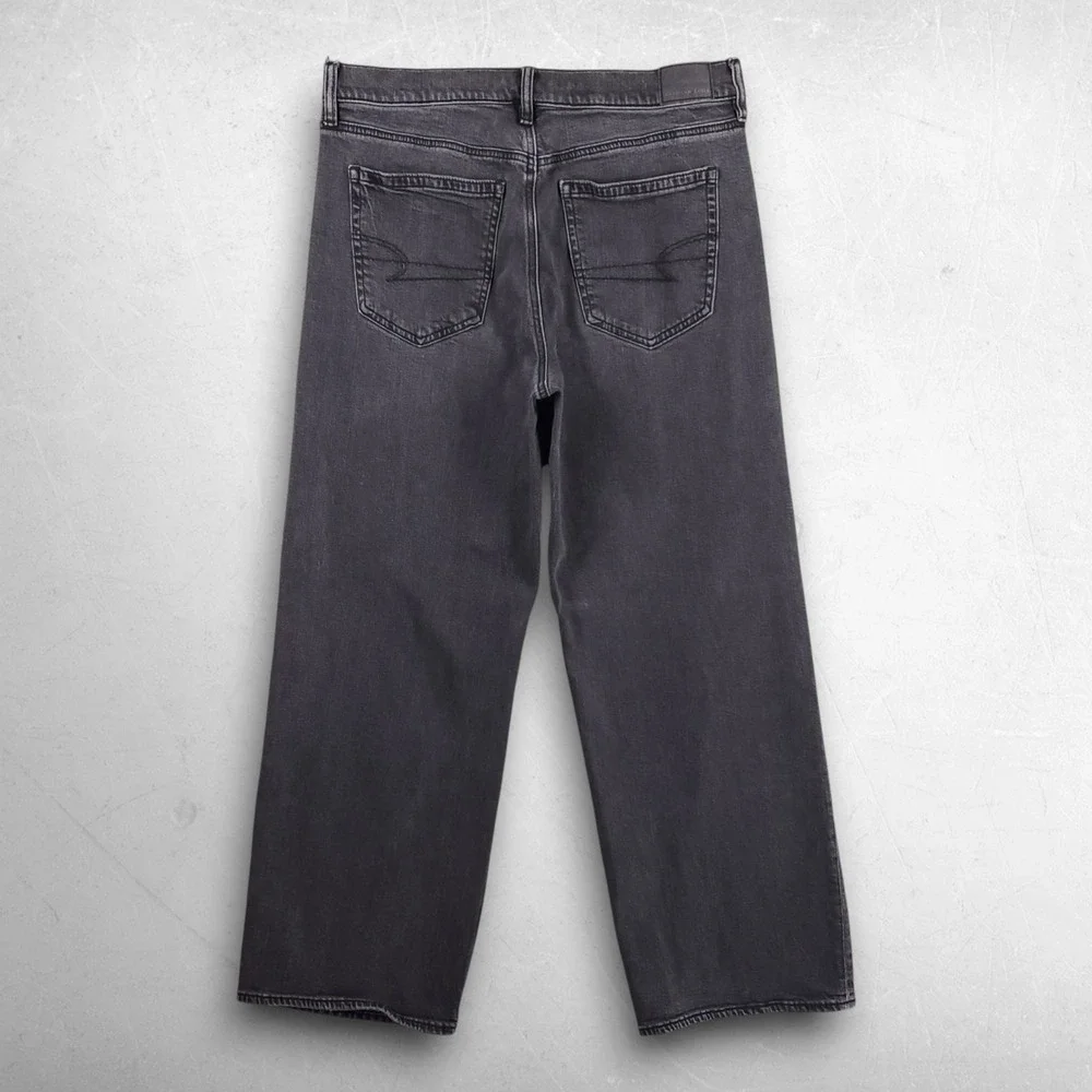 American Eagle Strigid Stovepipe Wide Leg Ankle Jeans Women 8 Black 90s Grunge